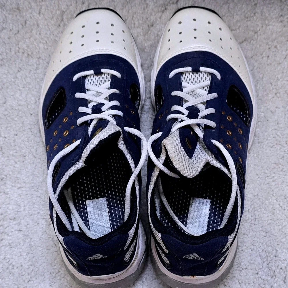 Adidas Traxion Womens Size 5.5 Golf Shoes Navy‎ White Gold Accents Spikes